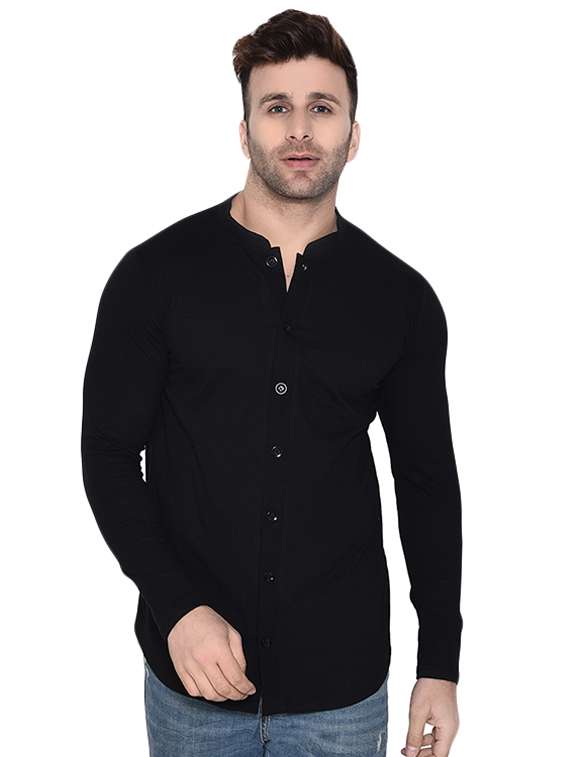 men black slim fit mandarin neck long sleeve t-shirt