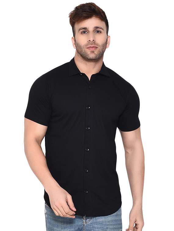 men black slim fit collared casual shirt