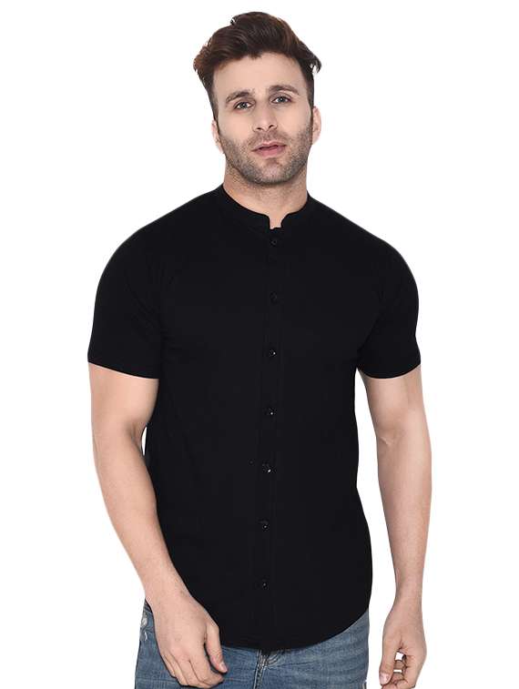men black slim fit mandarin neck casual shirt