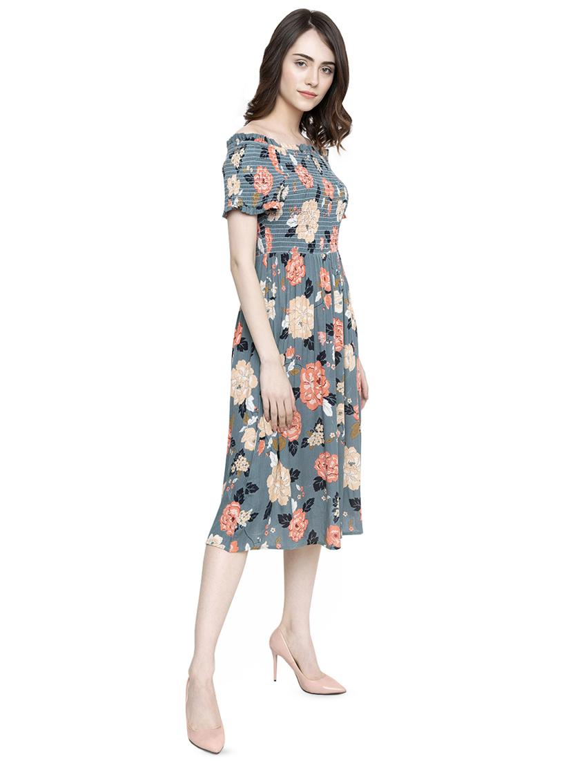 off shoulder floral flared dress - 16483891 - Standard Image - 1