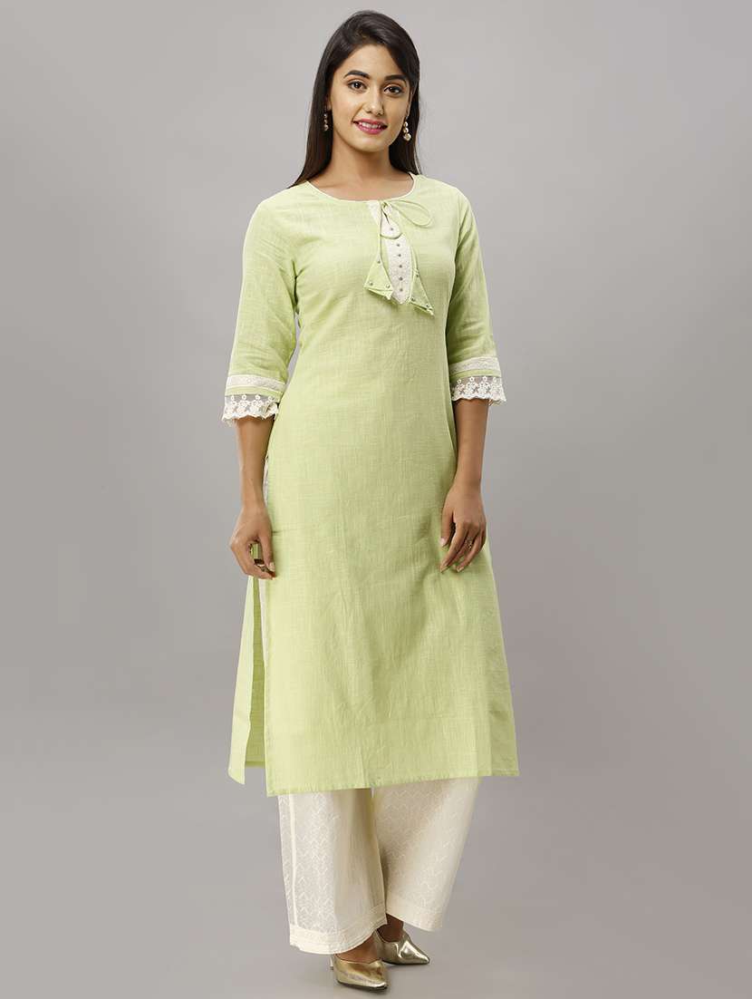 pastel green solid straight kurta