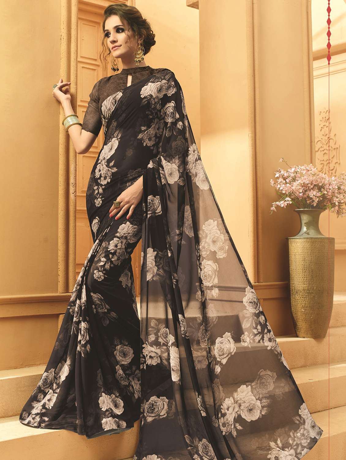 floral printed saree with blouse