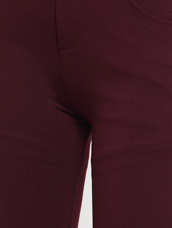 burgundy solid high rise trousers - 16487996 - Standard Image - 4