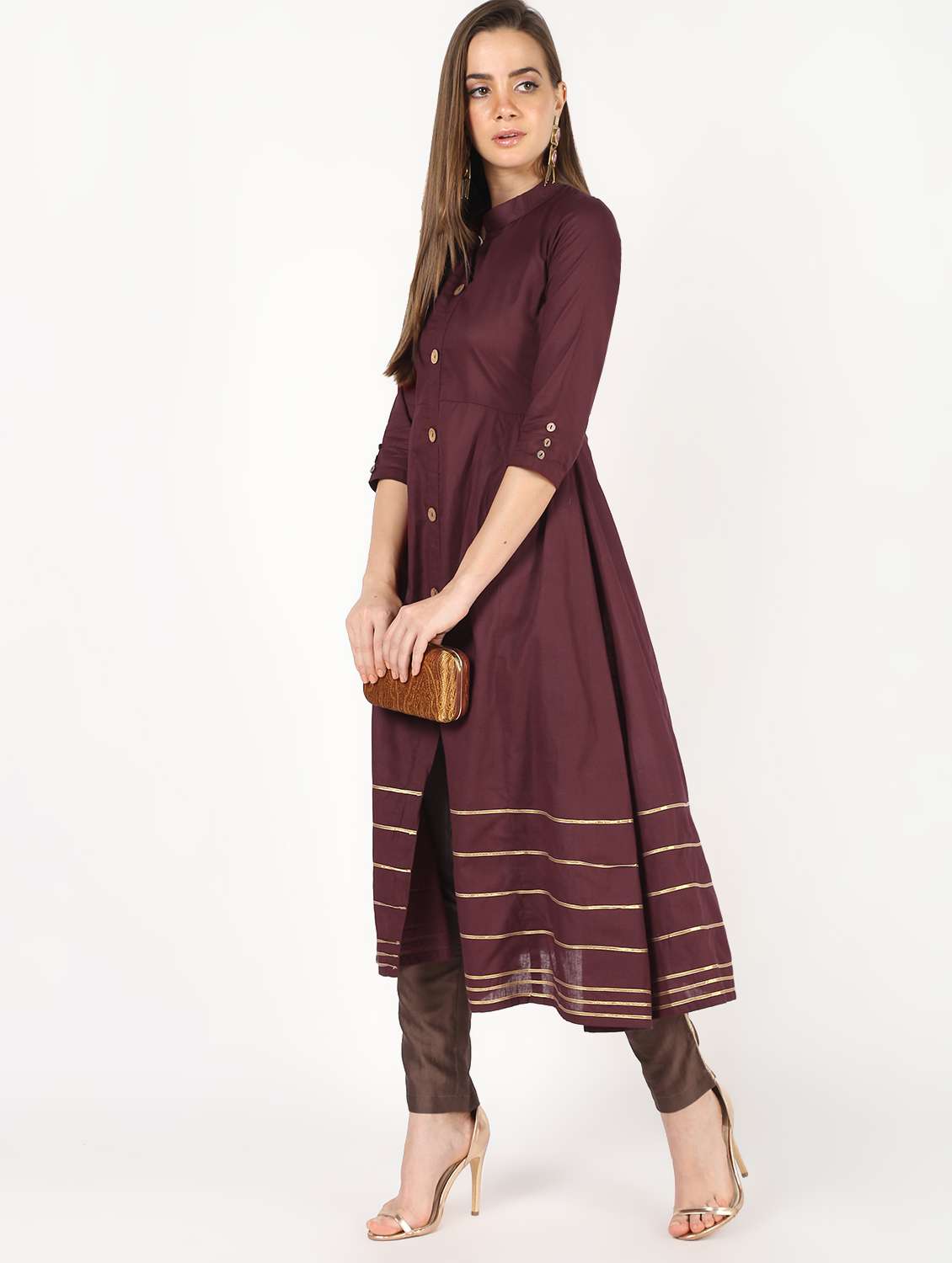 gota patti solid flared kurta