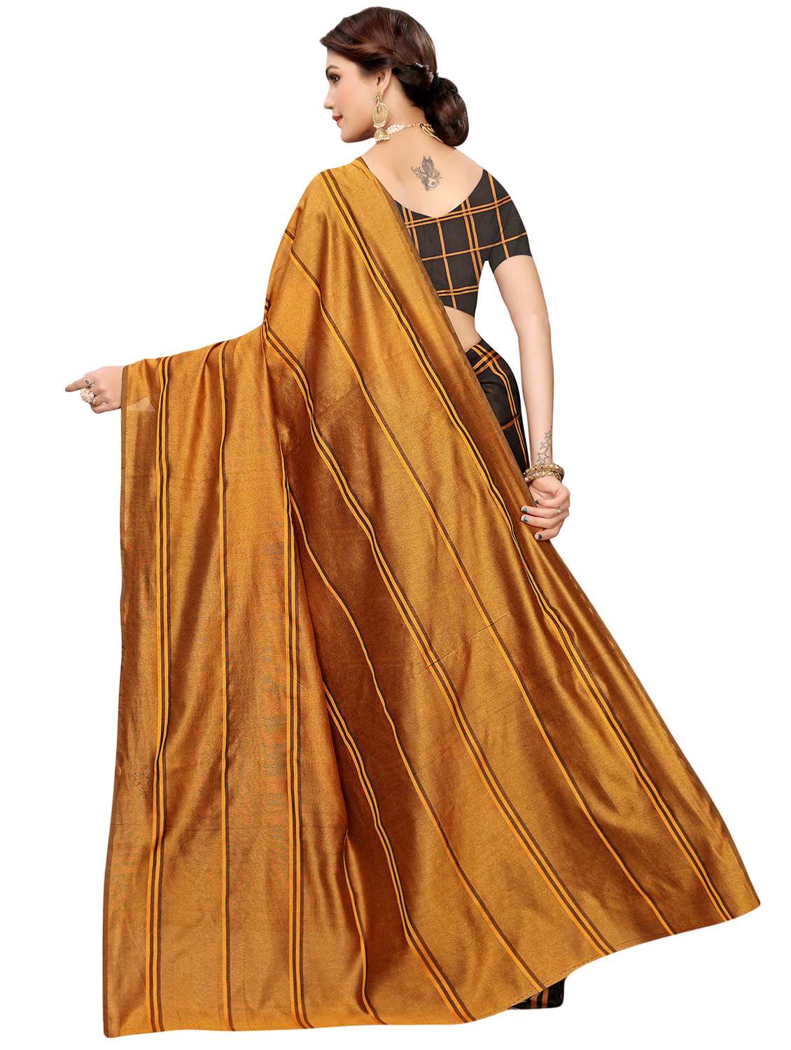 women's stripes black colored saree with blouse - 16490992 -  Standard Image - 1