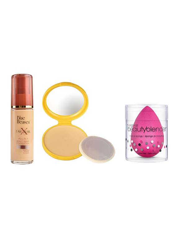 blue heaven x factor foundation, matte compact & puff