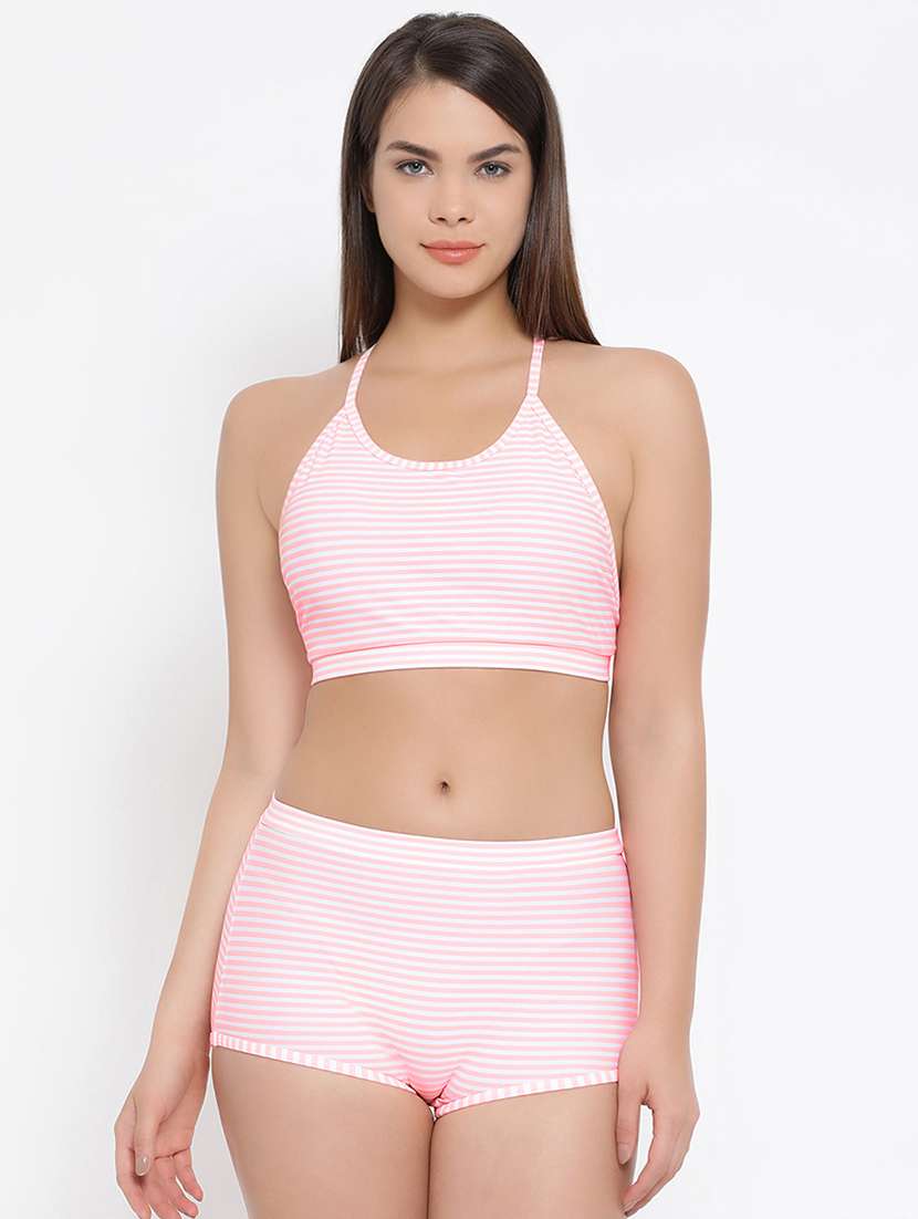 halter neck striped swimsuit