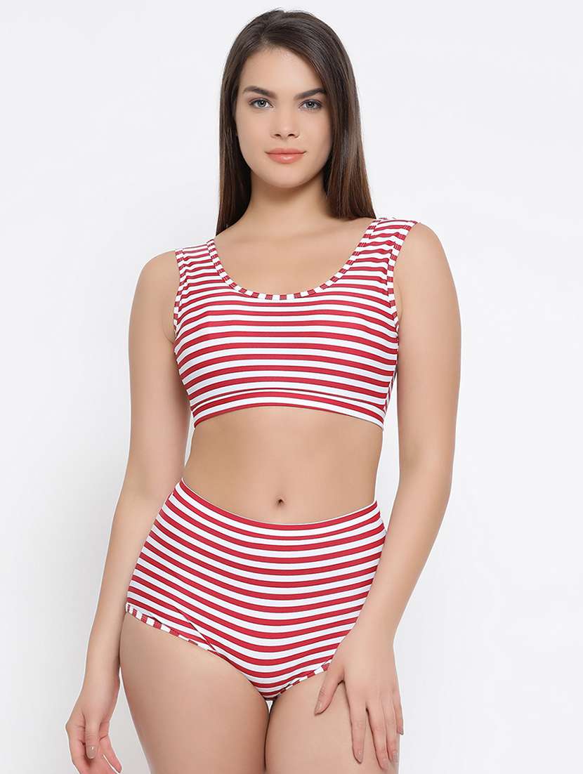scoop neck striped swimsuit