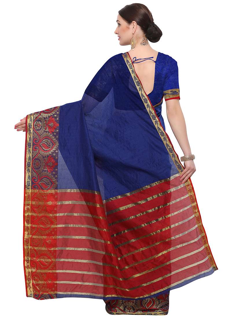 zari border woven saree with blouse - 16492696 -  Standard Image - 1
