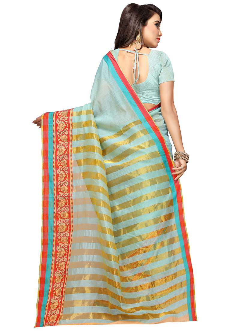 zari border woven saree with blouse - 16492699 - Standard Image - 1