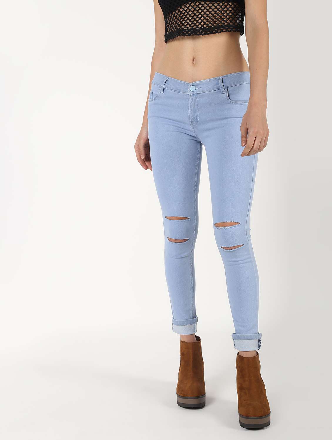 knee slit solid jeans 