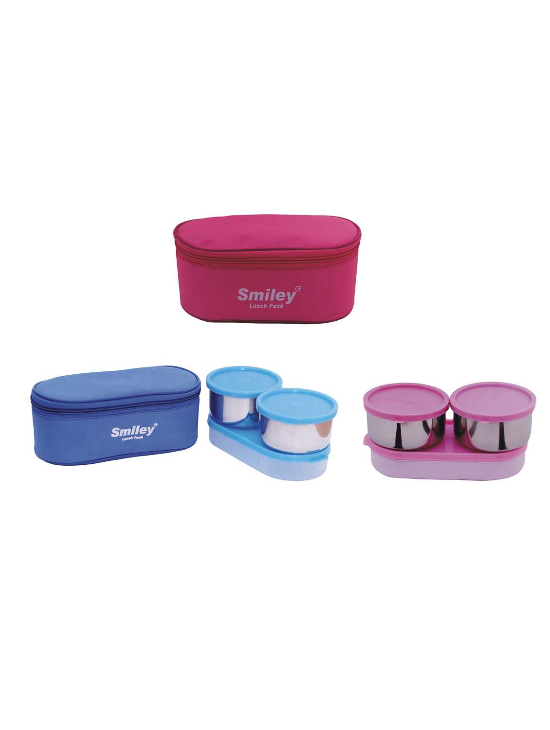 combo of blue & pink lunch box