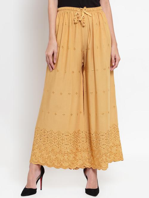beige embroidered flared palazzo - 16493461 - Standard Image - 0