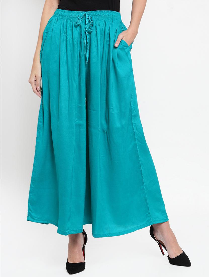 blue solid flared palazzo - 16493468 - Zoom Image - 0