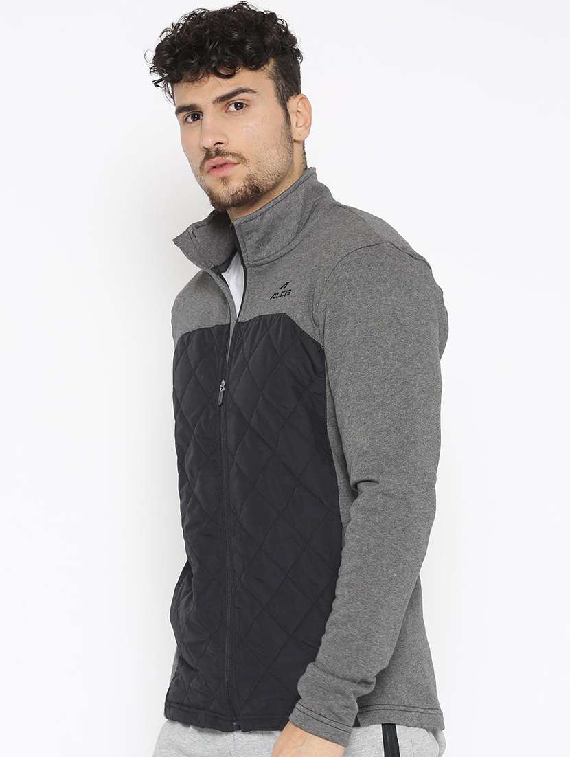 grey color block quilted jacket - 16495679 -  Standard Image - 1