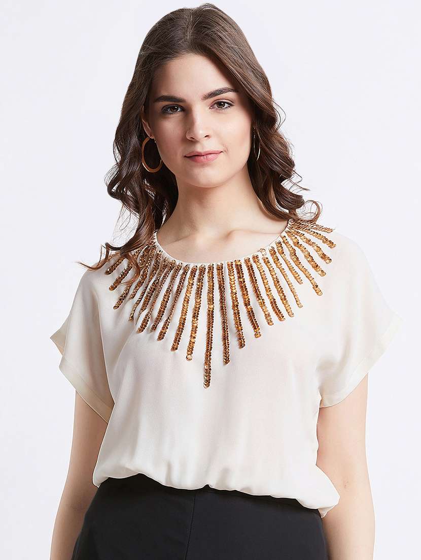 women off white sequins detailed top