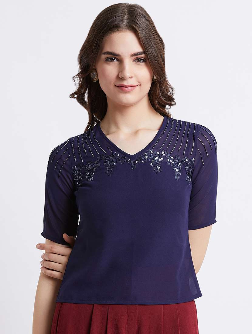 women's crop v neck top