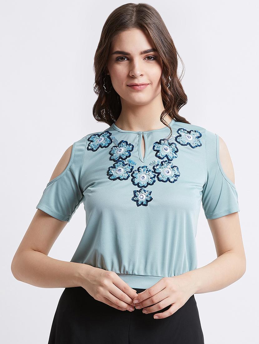women's crop key hole neck top - 16496933 -  Zoom Image - 0