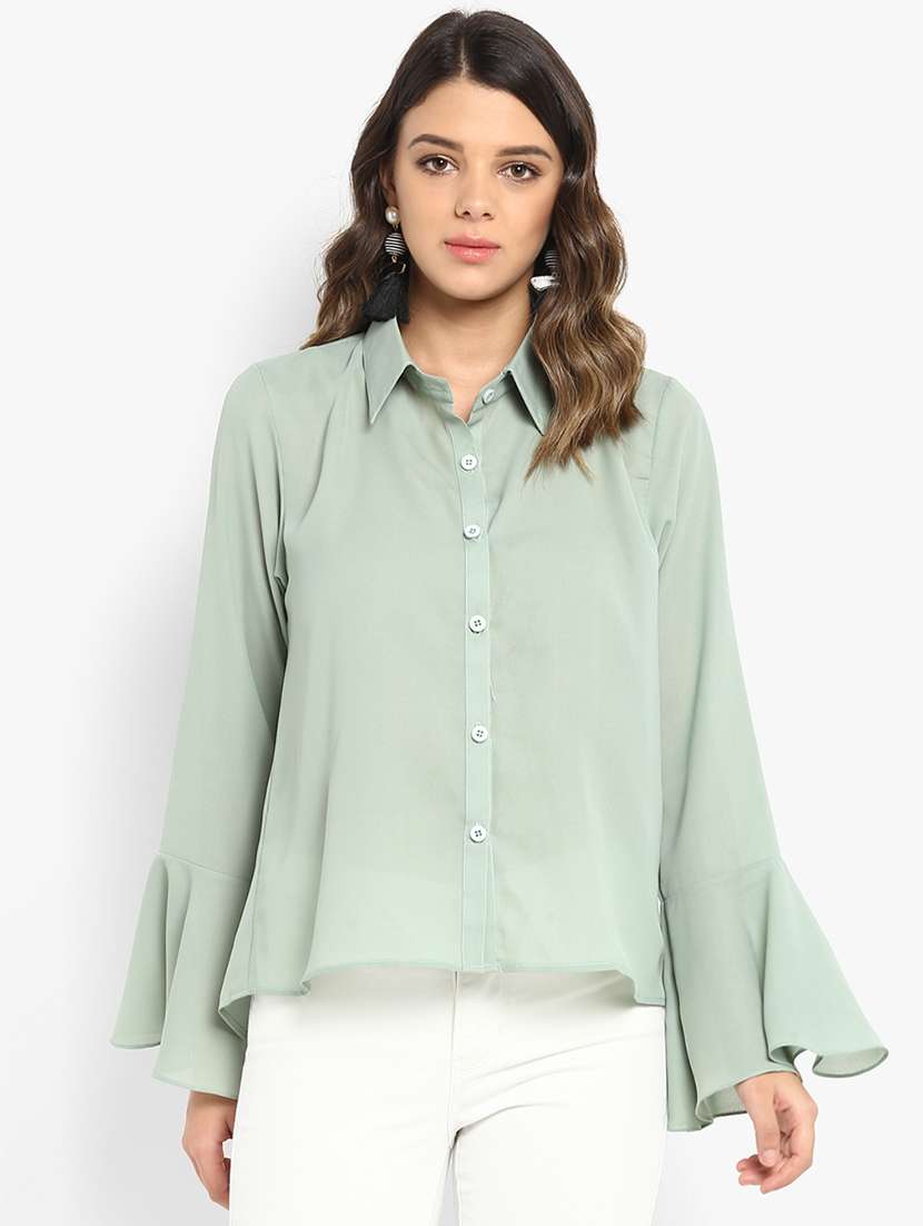 bell sleeved solid high low shirt 