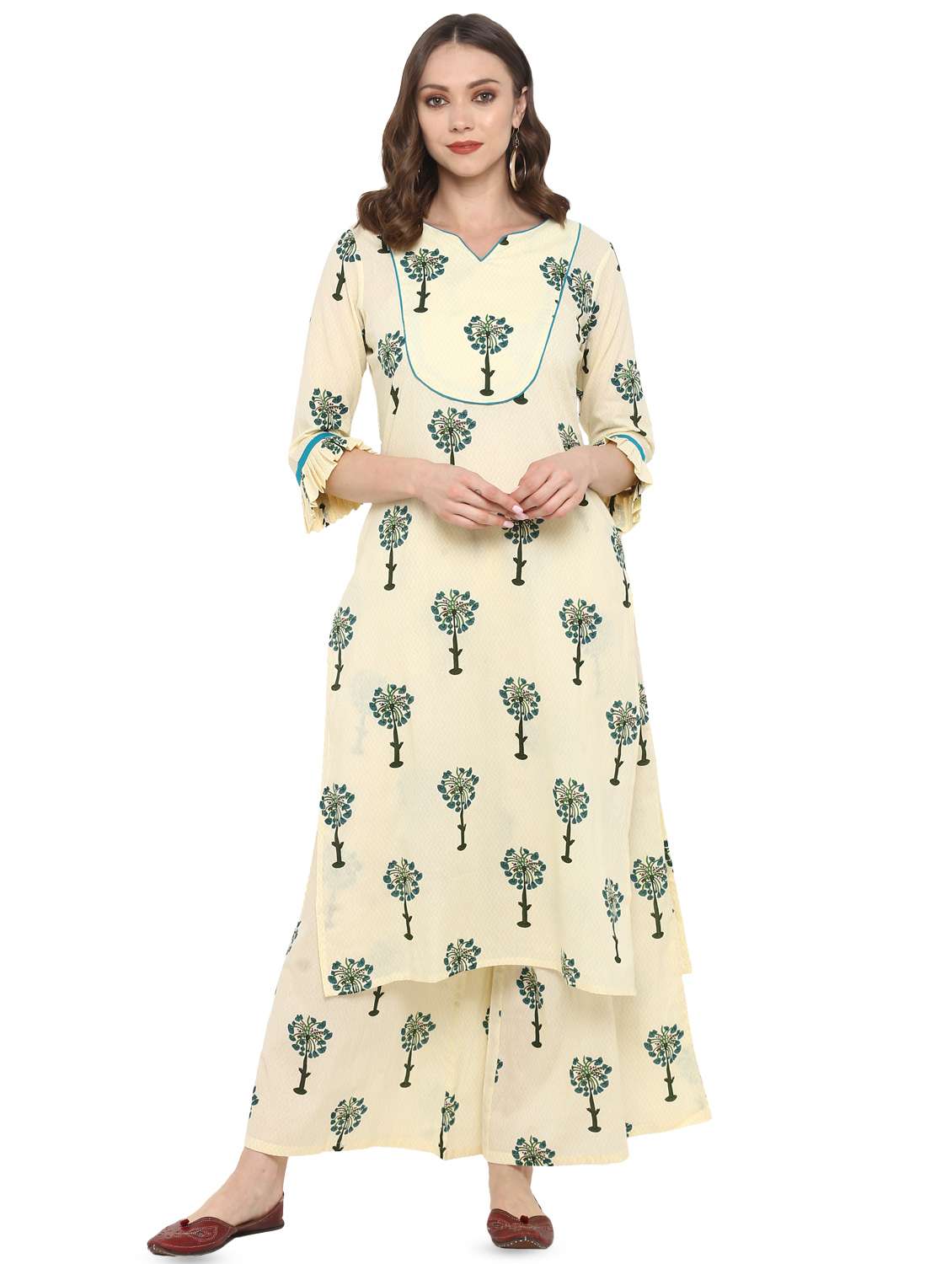 printed straight kurta palazzo set