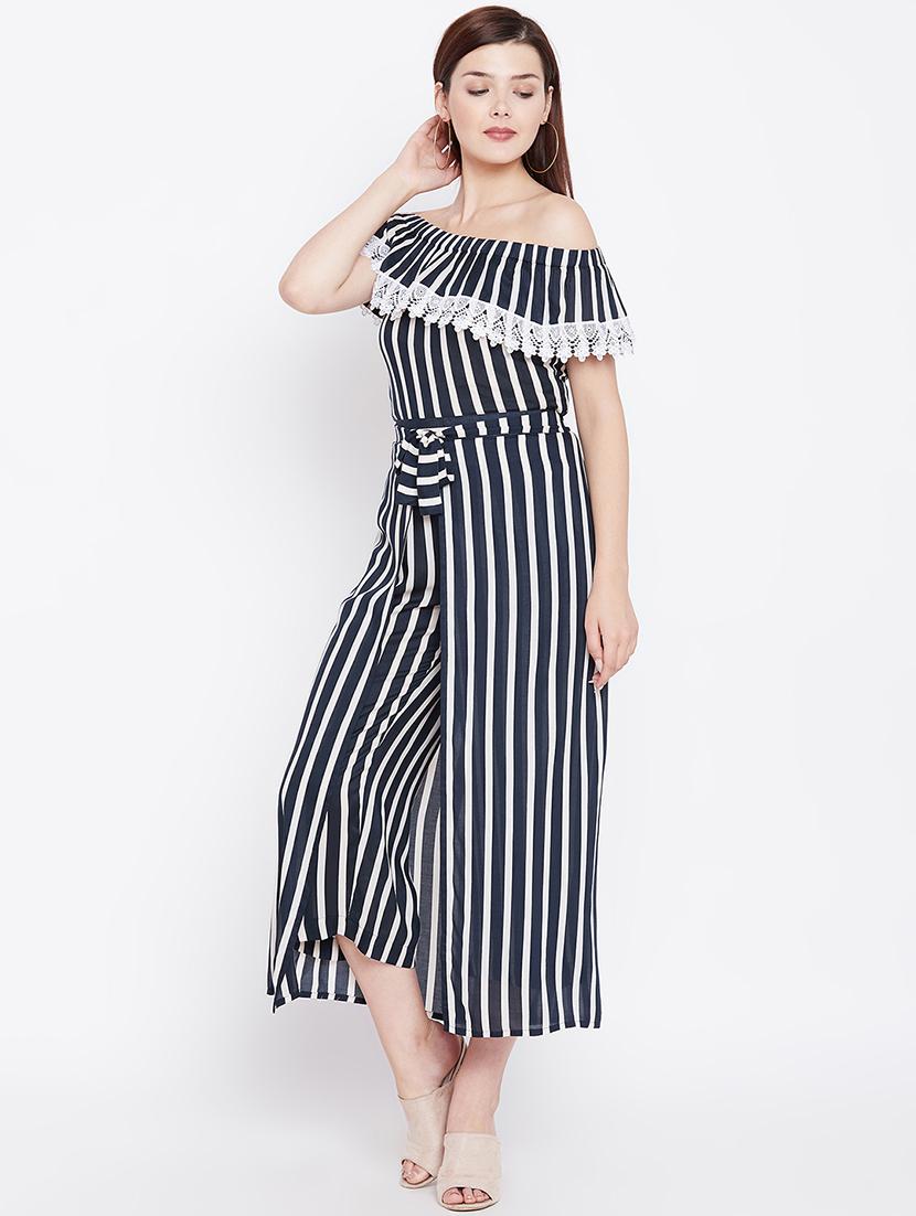off shoulder striped jumpsuit - 16502289 - Standard Image - 1