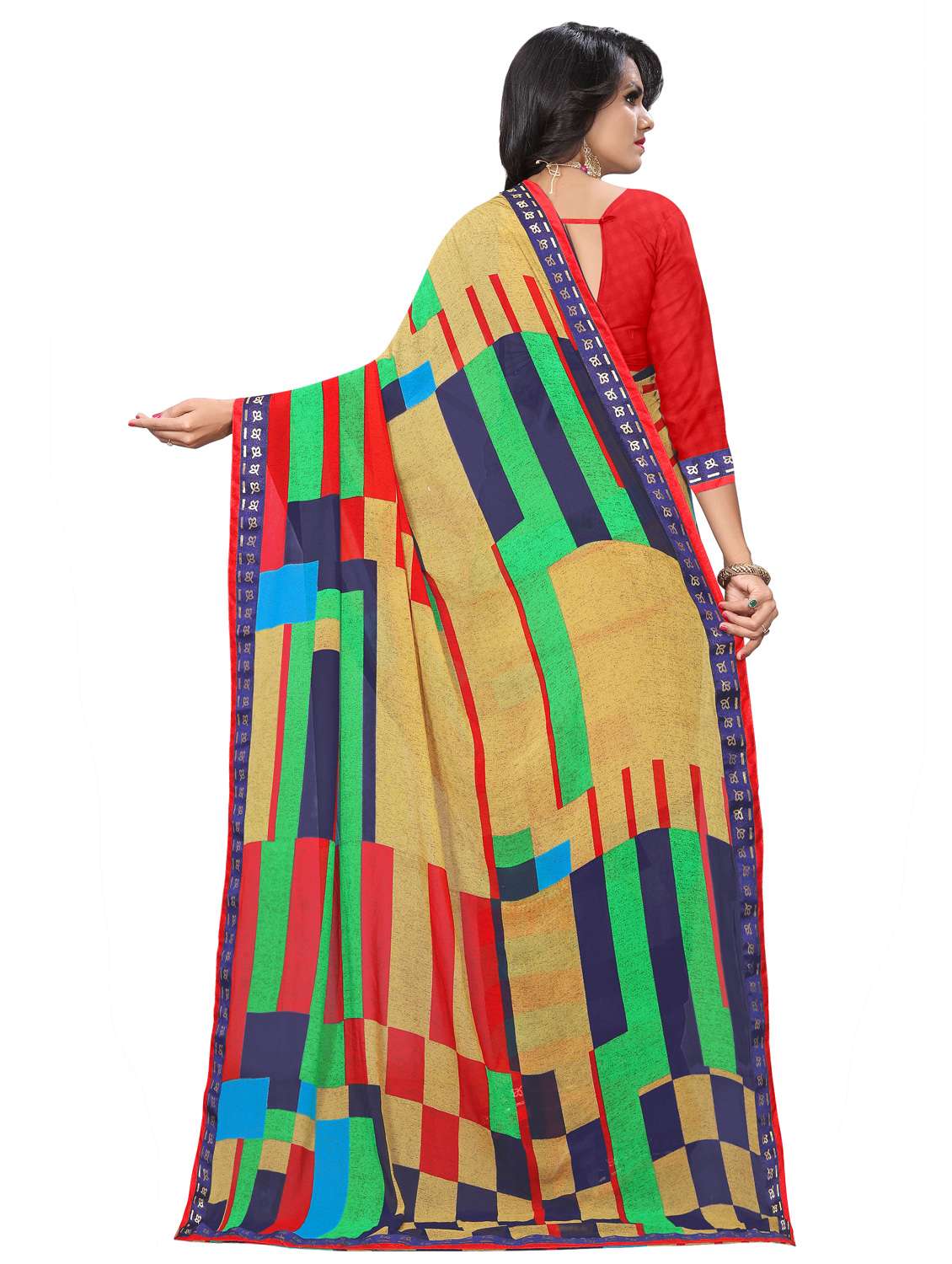 women's color block multi colored saree with blouse - 16502328 - Standard Image - 1