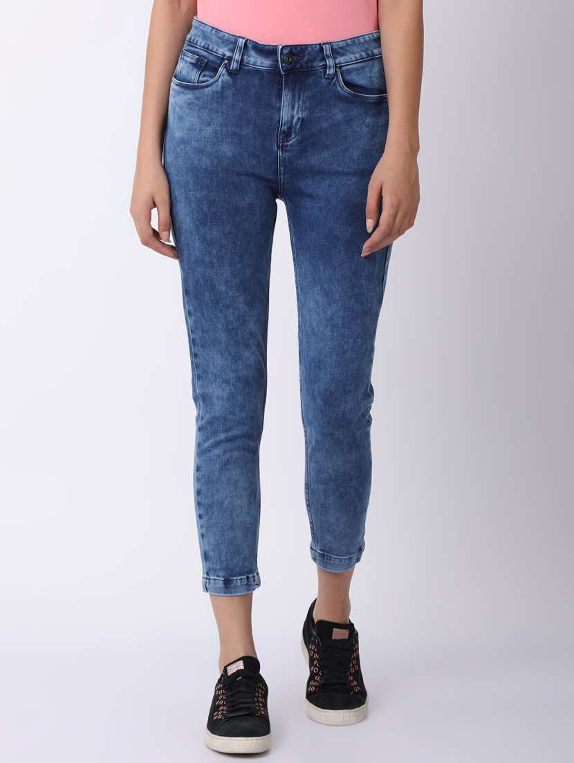 high rise stone washed jeans 