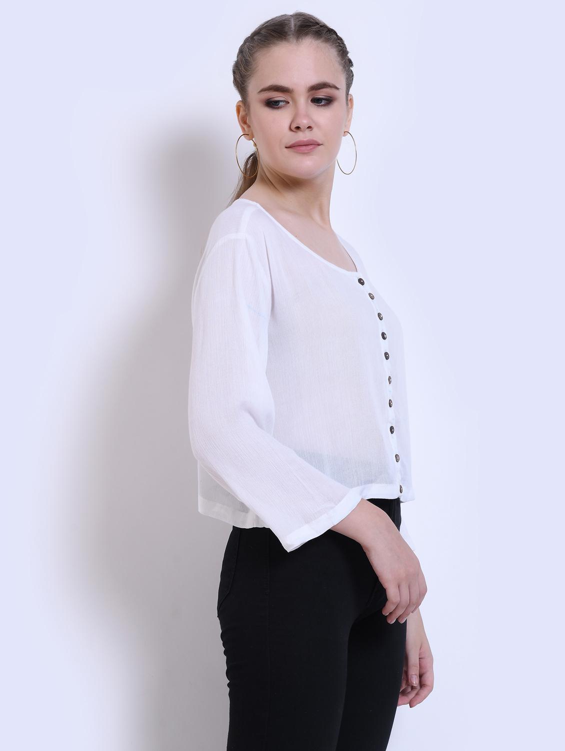 button up solid crop top - 16505120 - Standard Image - 1