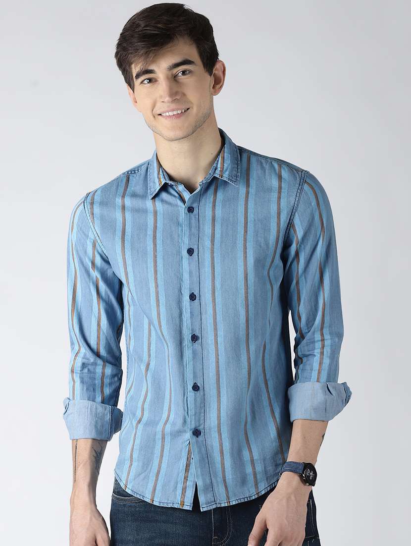blue striped casual shirt