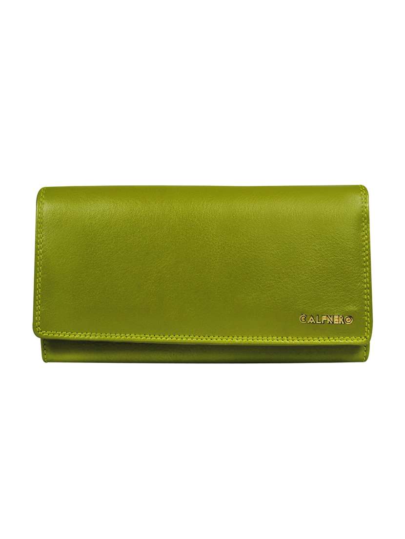 green leather wallet