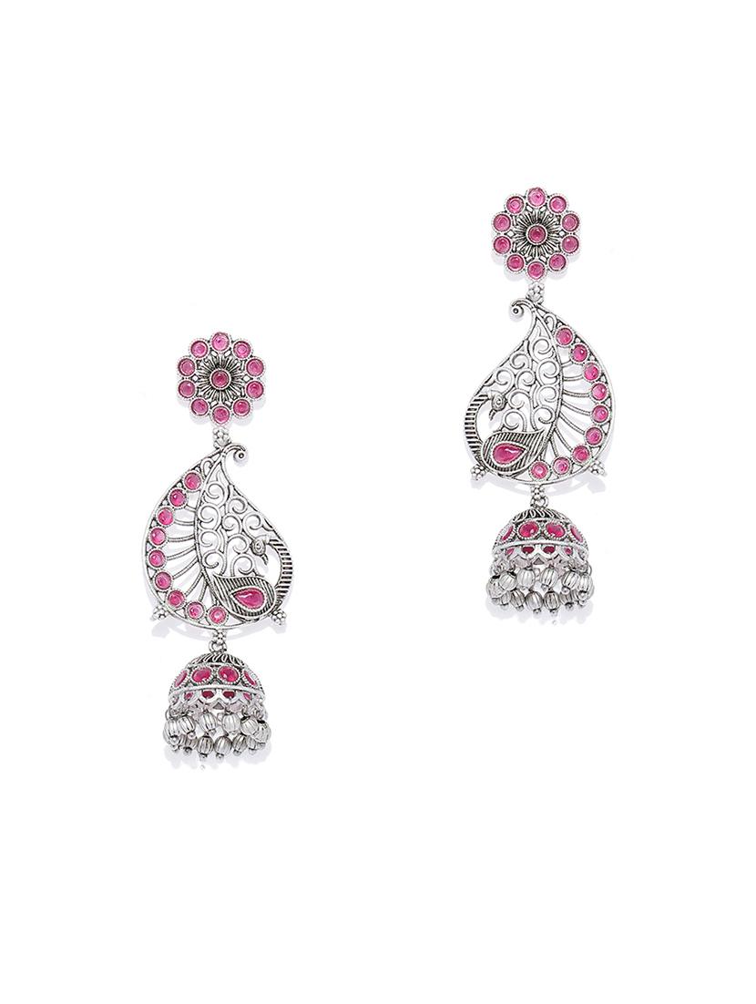 silver metal jhumka earring - 16506606 -  Zoom Image - 0