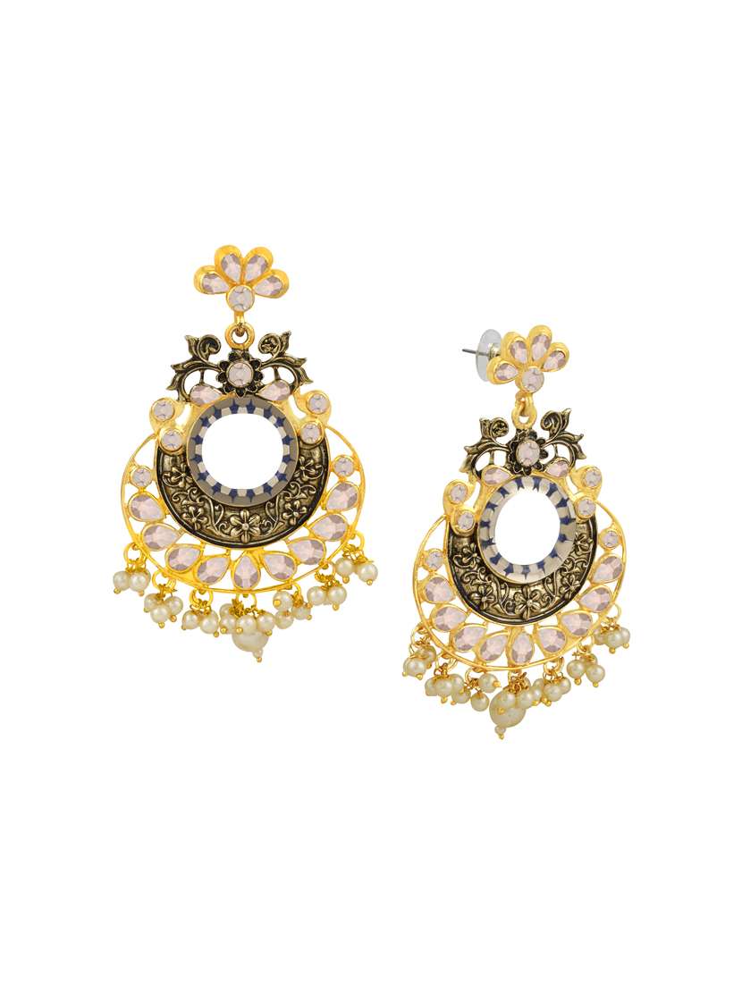 gold metal chandballi earring - 16506659 -  Standard Image - 1