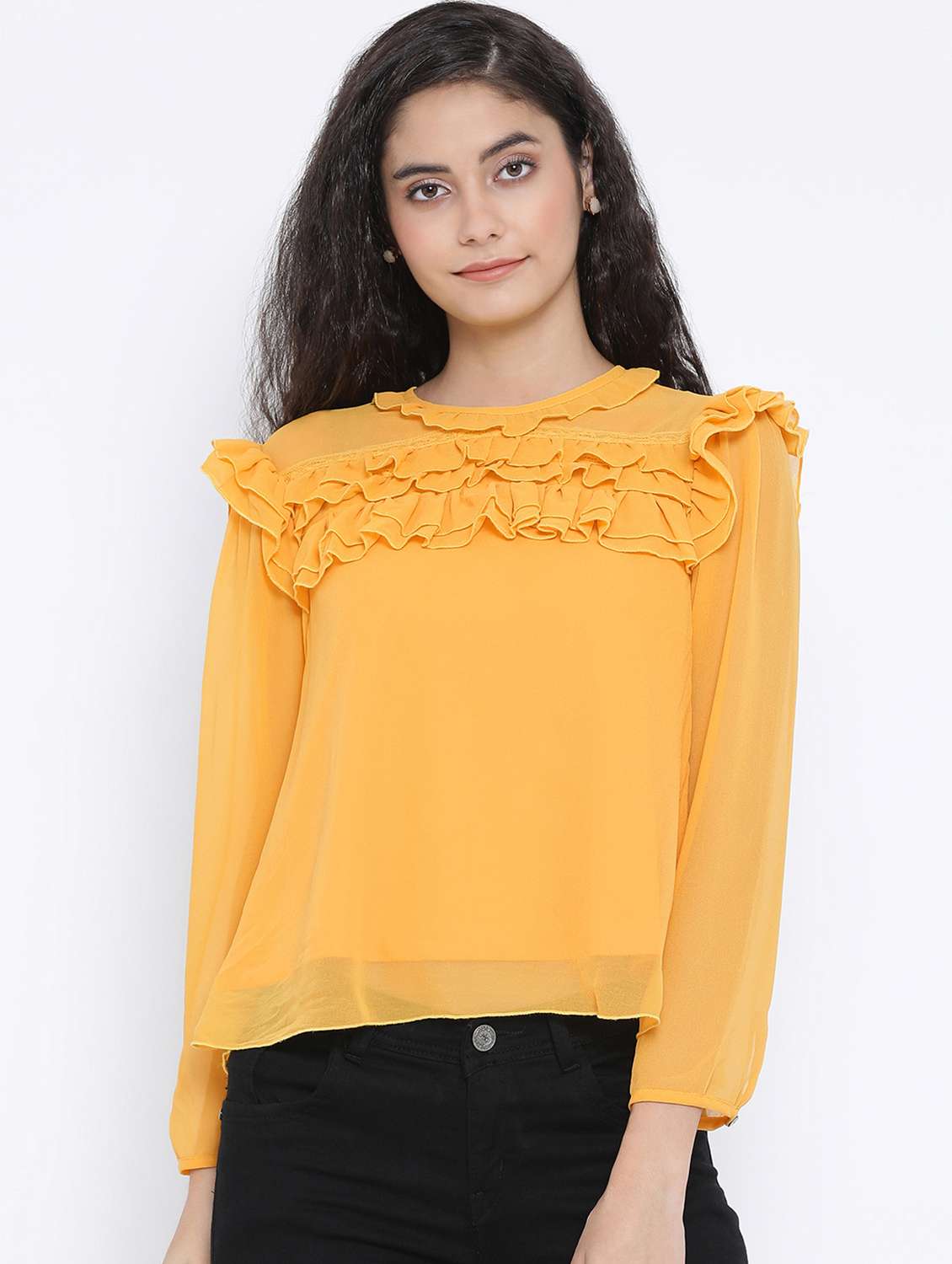 women's ruffle round neck top
