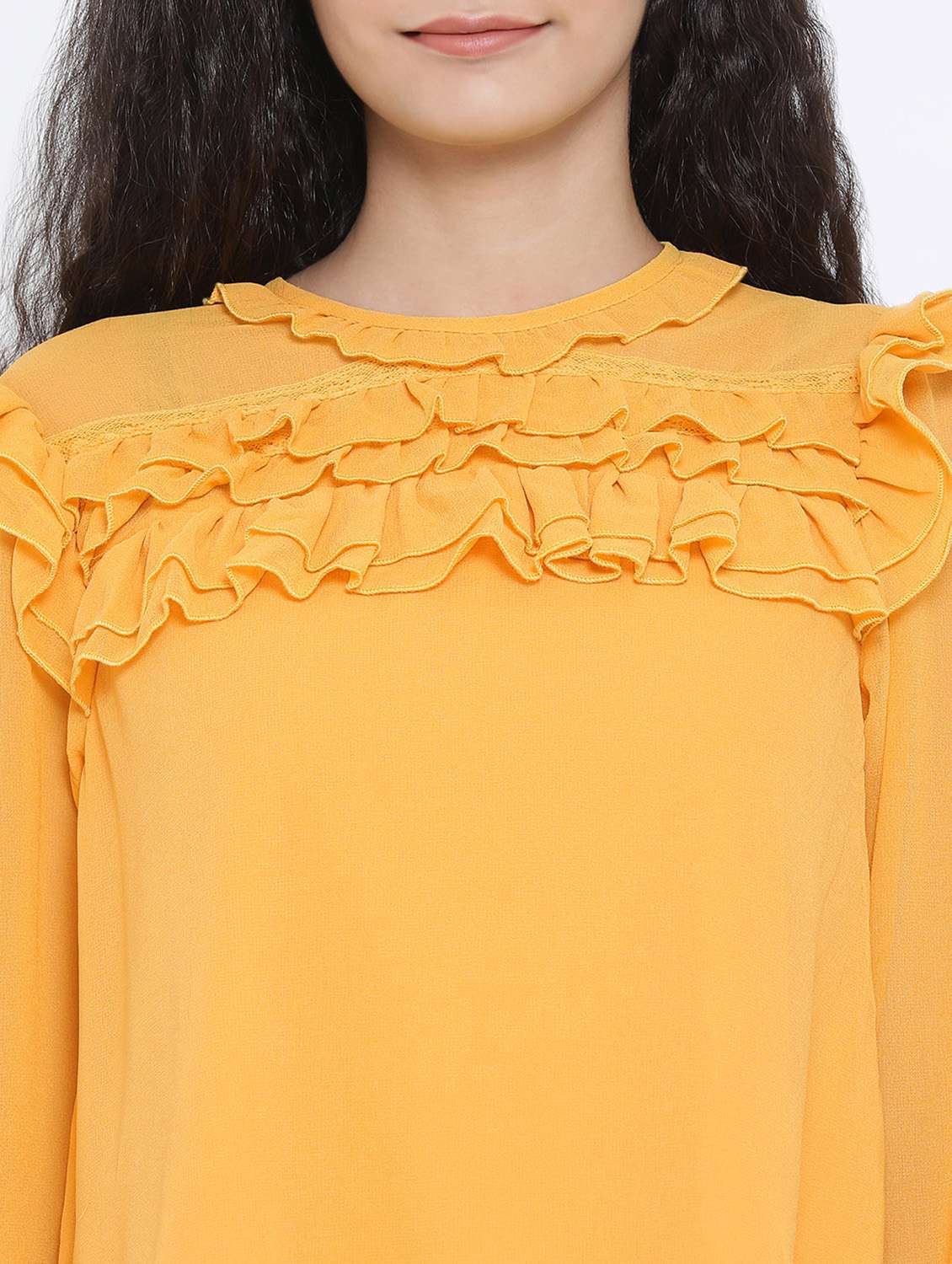 women's ruffle round neck top - 16506811 -  Standard Image - 4