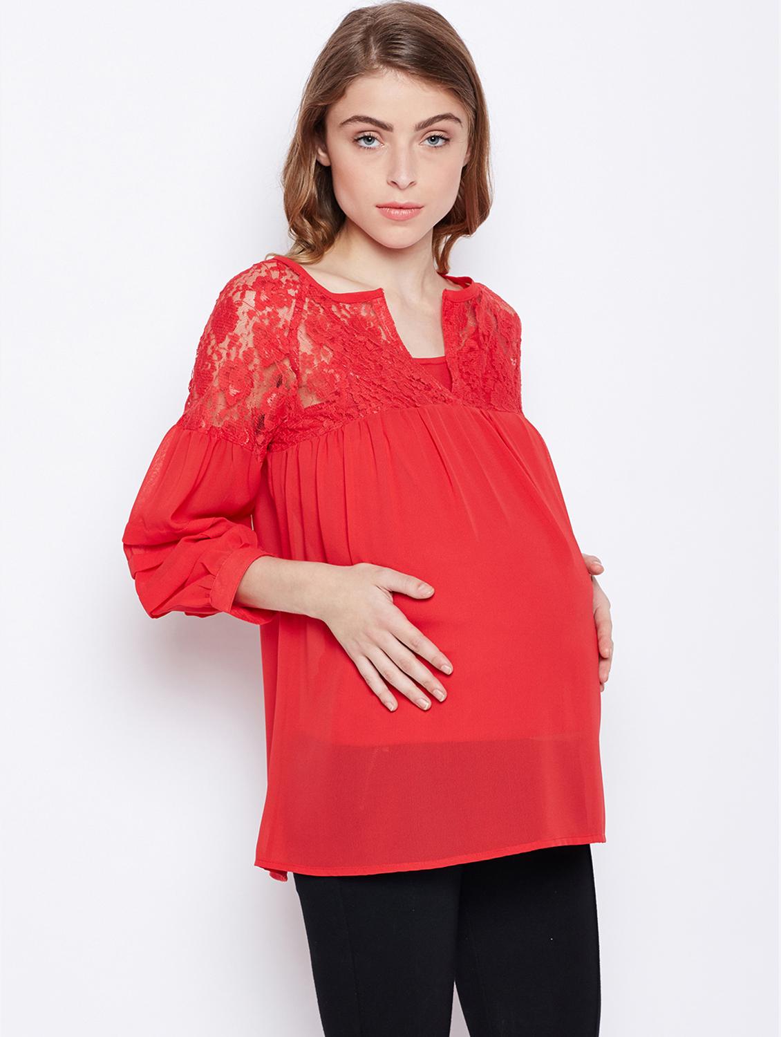 floral laced bishop sleeved maternity top - 16506893 -  Standard Image - 1