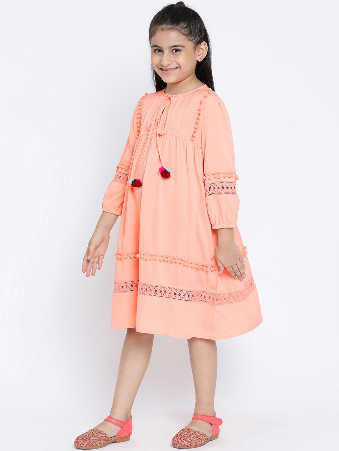 tie knot neck lace detailed frock - 16507038 - Standard Image - 1