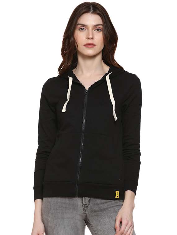 zipper detail solid hooded jacket