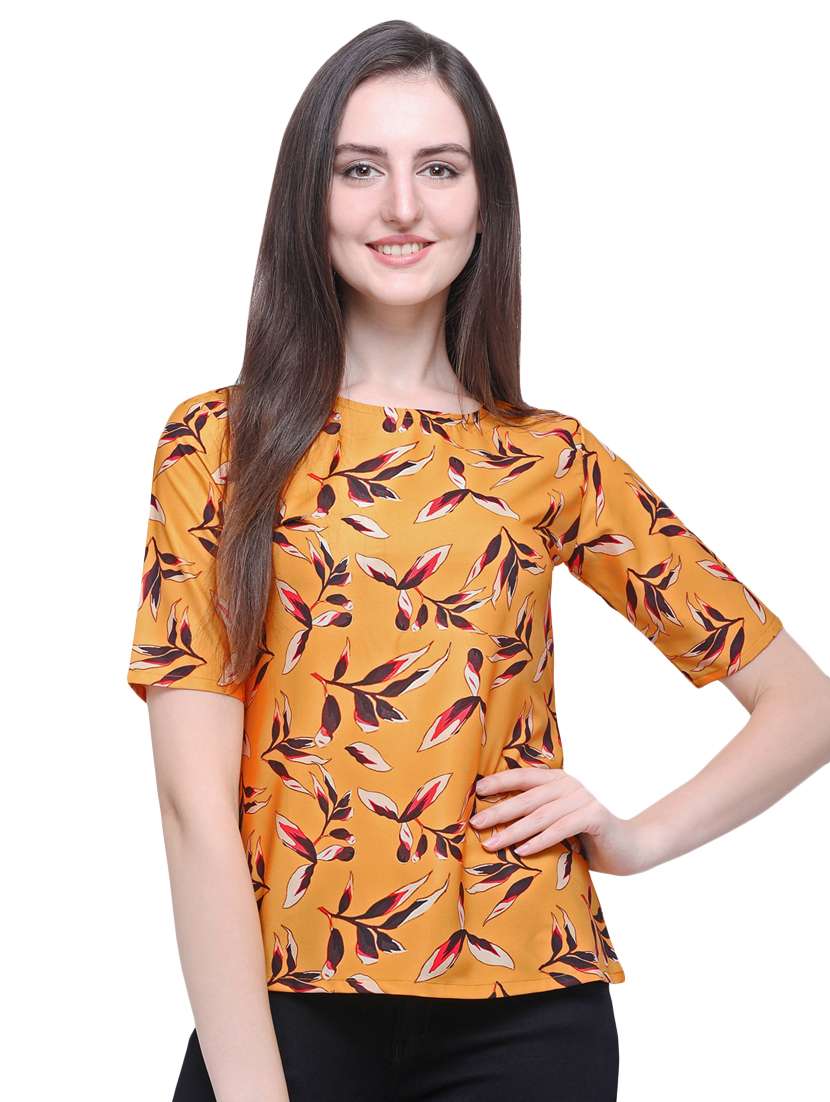 round neck leaf print top 