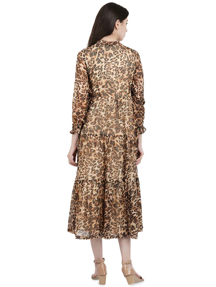 tie up neck animal print flared dress - 16508844 - Standard Image - 1