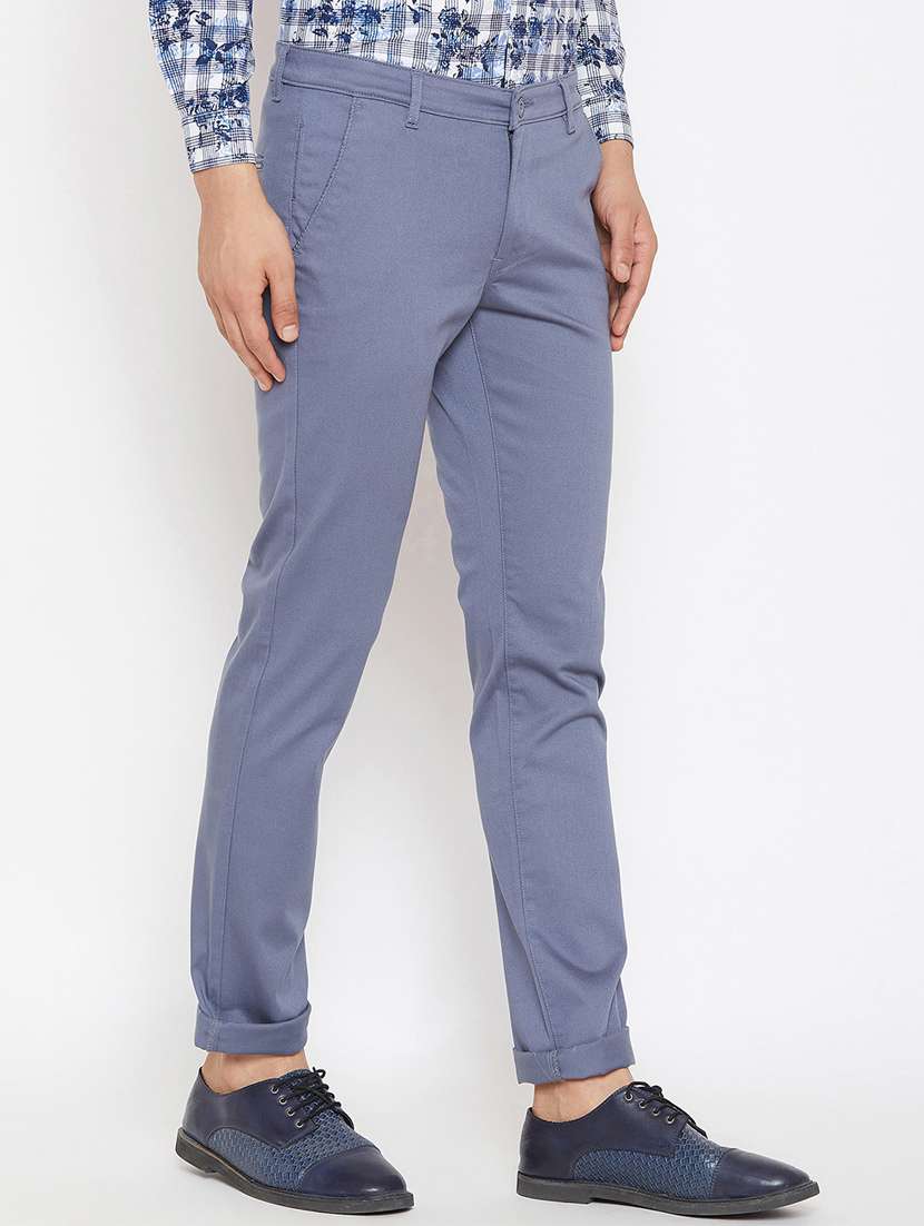 blue solid chinos - 16509393 -  Standard Image - 1