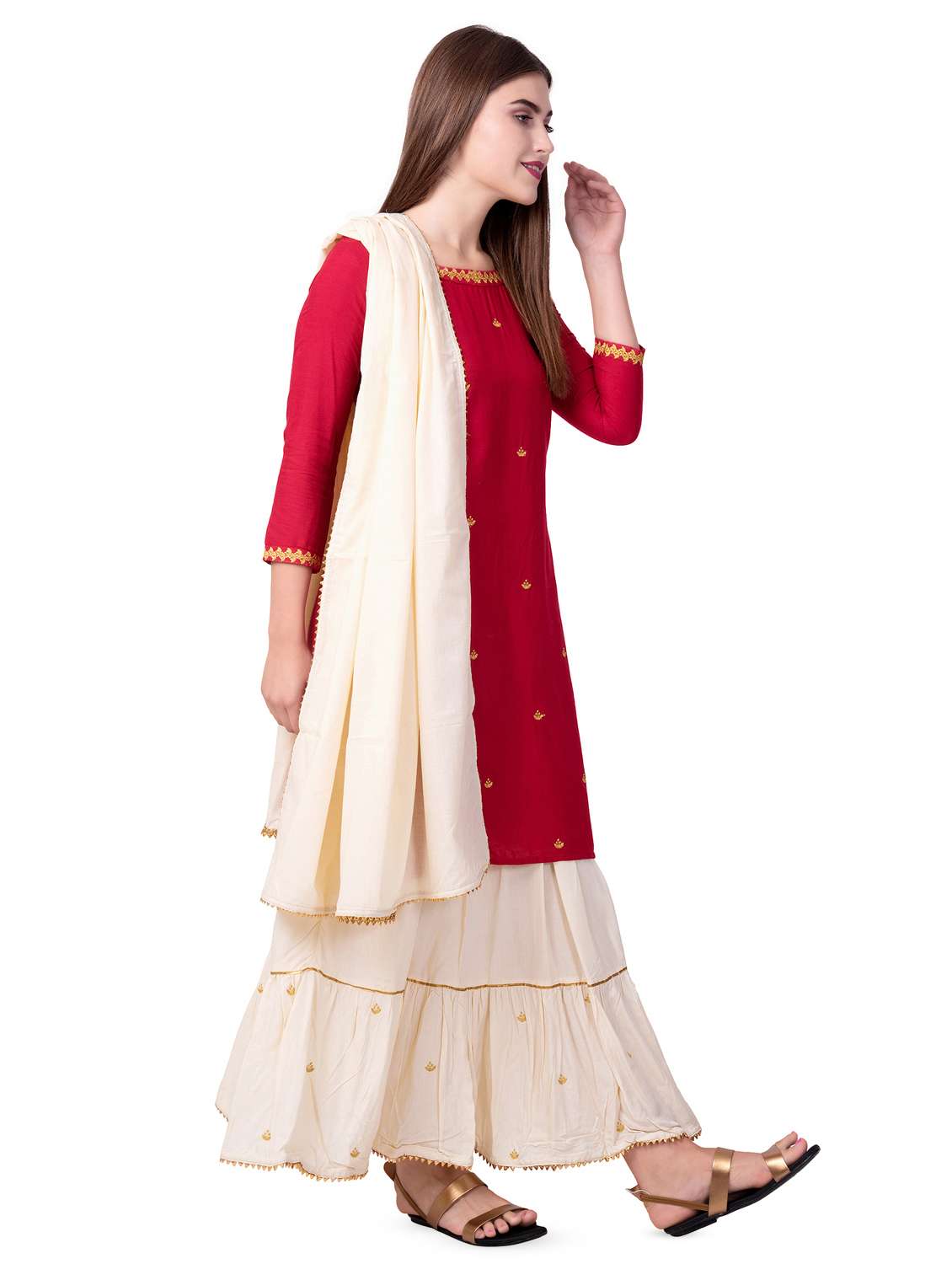 embroidered kurta sharara with dupatta set - 16509719 -  Standard Image - 1