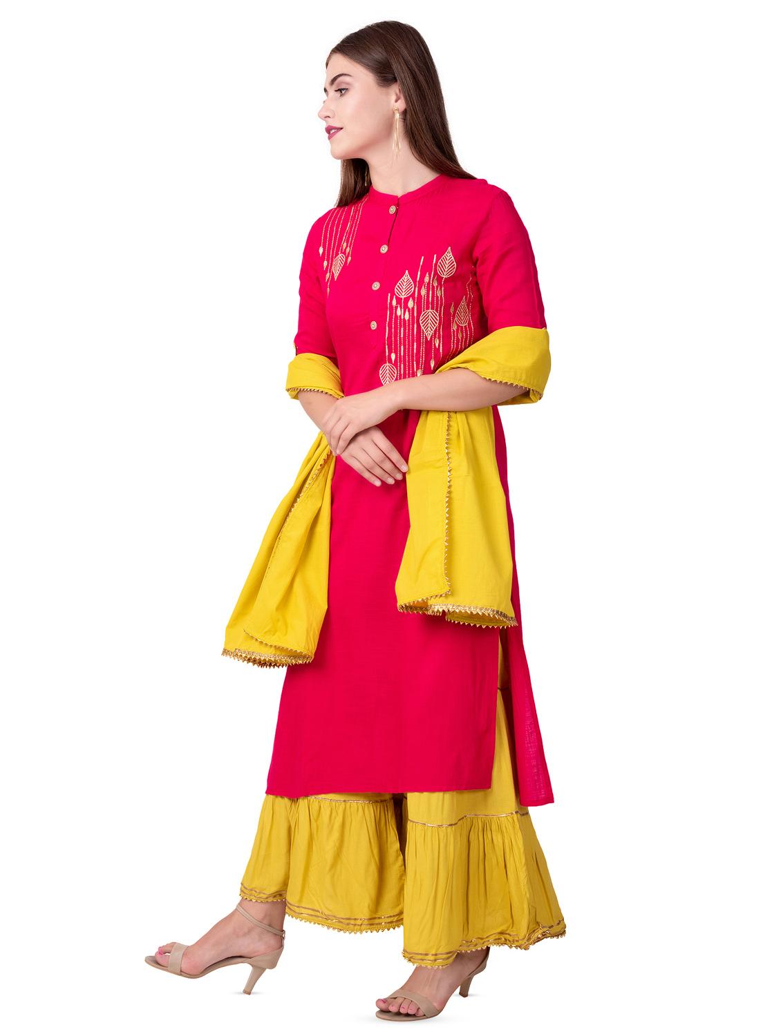 embroidered kurta sharara with dupatta set - 16509721 - Standard Image - 1
