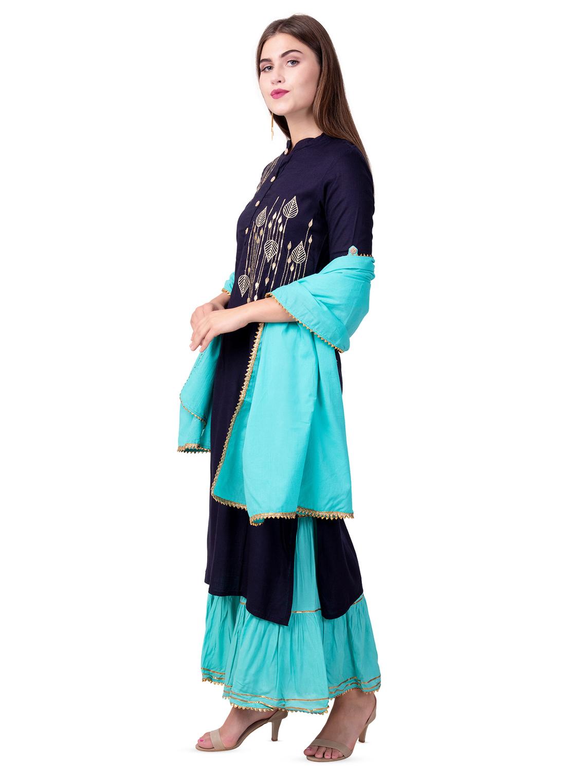 embroidered kurta sharara with dupatta set - 16509722 - Standard Image - 1