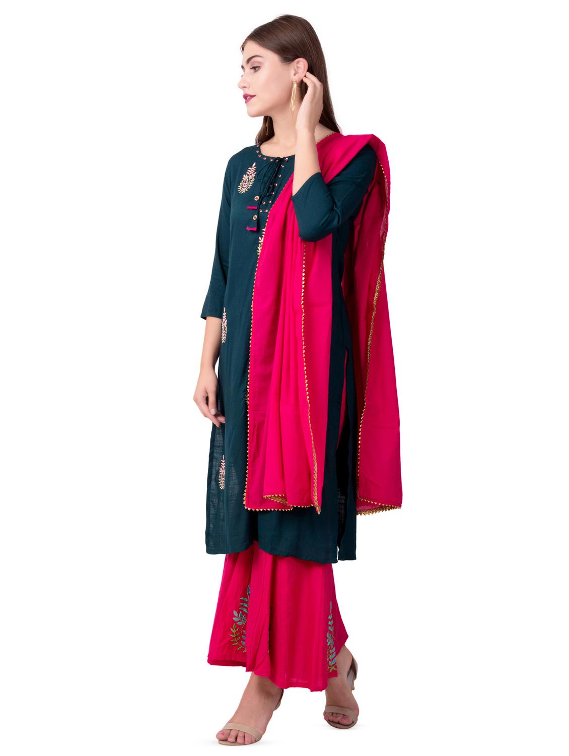 embroidered kurta sharara with dupatta set - 16509724 - Standard Image - 1