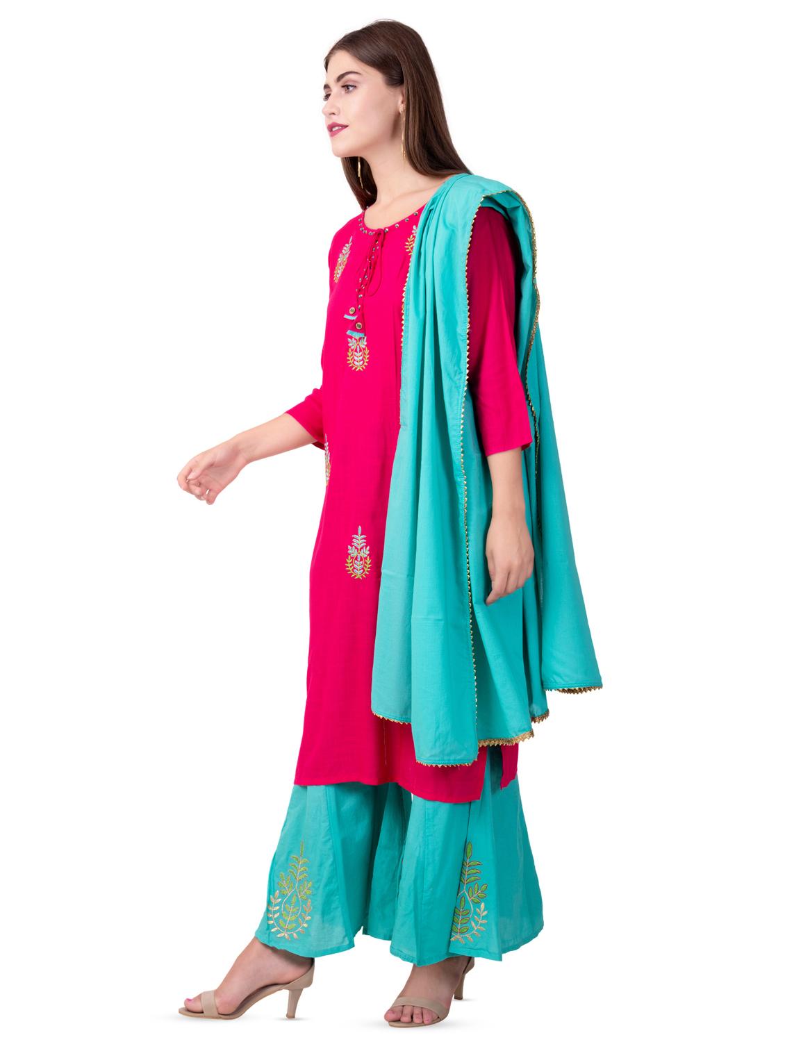 embroidered kurta sharara with dupatta set - 16509725 -  Standard Image - 1