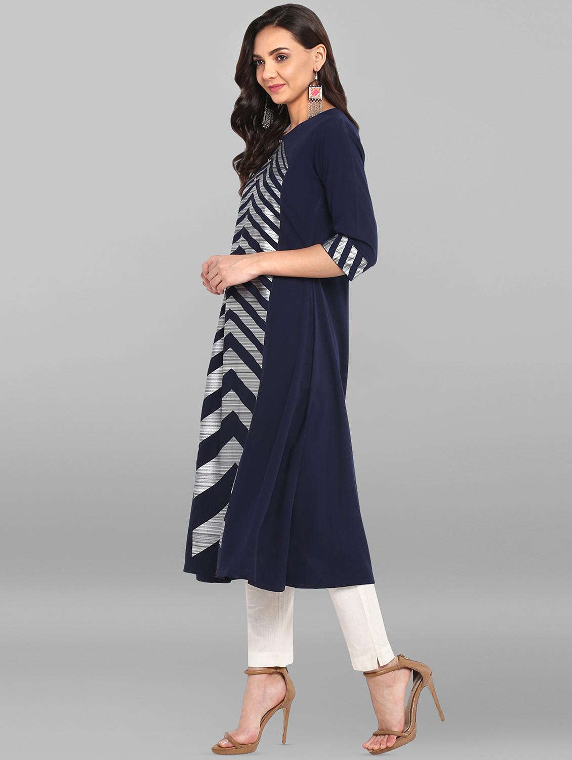 foil printed a-line kurta - 16510421 -  Standard Image - 1