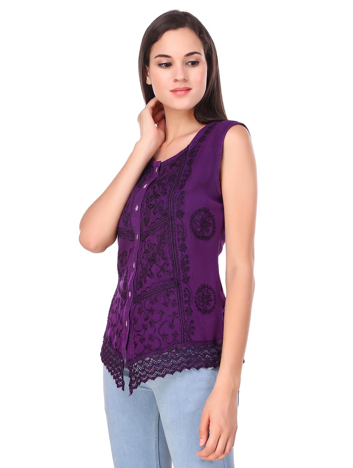 button up embroidered top - 16510427 - Standard Image - 1