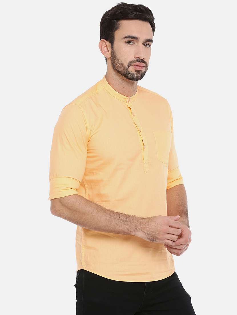 yellow solid short kurta - 16516776 - Standard Image - 1