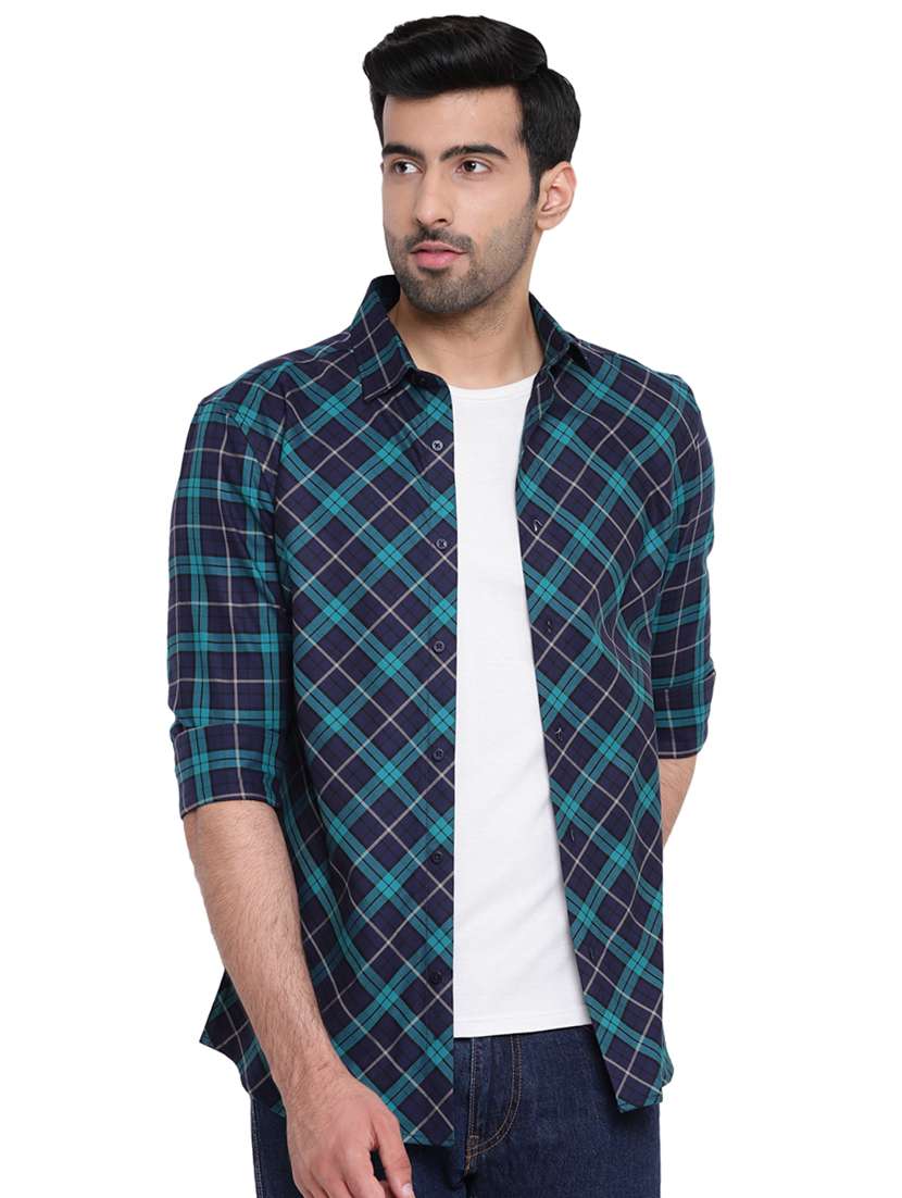 dark blue checkered casual shirt