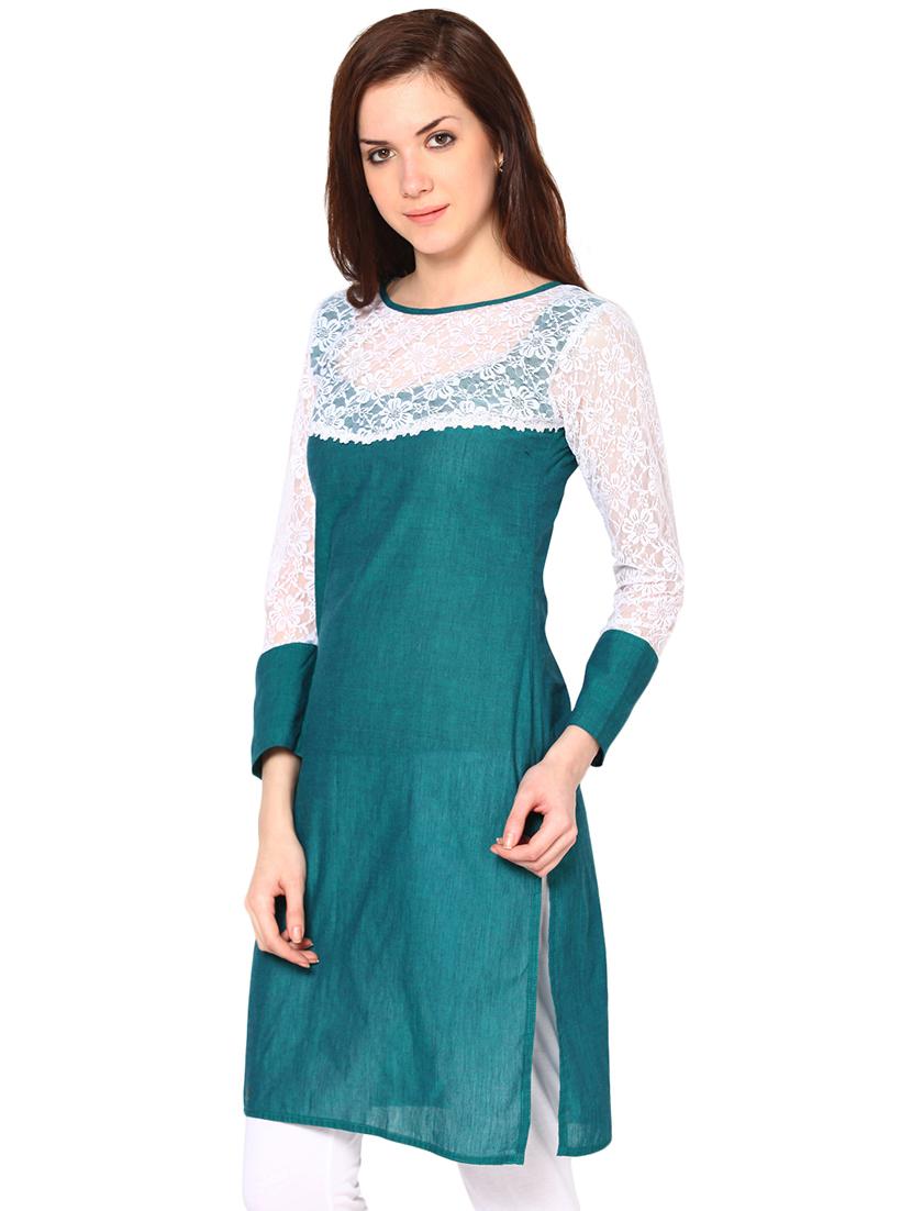 lace detail straight kurta - 16518557 - Standard Image - 1